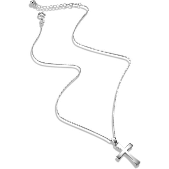 Sterling Silver Cross Necklace 925 Women Gift Jewelry 18+2 Inch - Picture 5 of 8